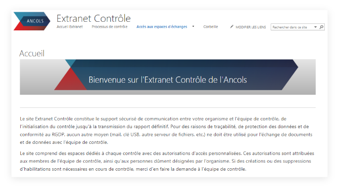 Capture d'écran de l'extranet contrôle